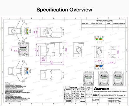 AMPCOM CAT6 Keystone Jack Tool-Less RJ45 UTP, No Punch-Down Tool Required Module Coupler -10-Pack Red