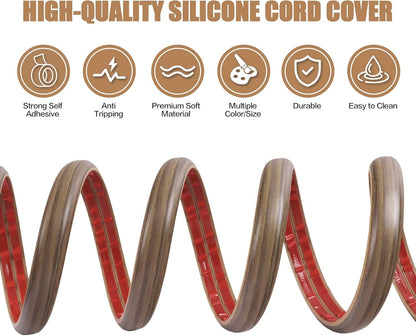 Floor Cord Cover Self Adhesive Cord Hider,10FT Cable Management, Extension Strip Protector for Wires, Prevent Cable Trips for Offices, Gyms, Exhibitions Cavity:0.47"(W) x0.35(H) Woodsmokedbrown