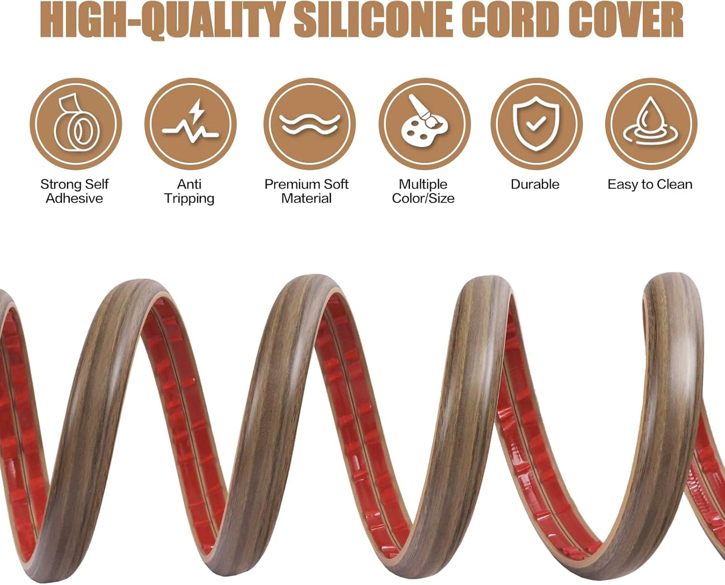 Floor Cord Cover Self Adhesive Cord Hider,10FT Cable Management, Extension Strip Protector for Wires, Prevent Cable Trips for Offices, Gyms, Exhibitions Cavity:0.3"(W) x0.28(H) Woodsmokedbrown