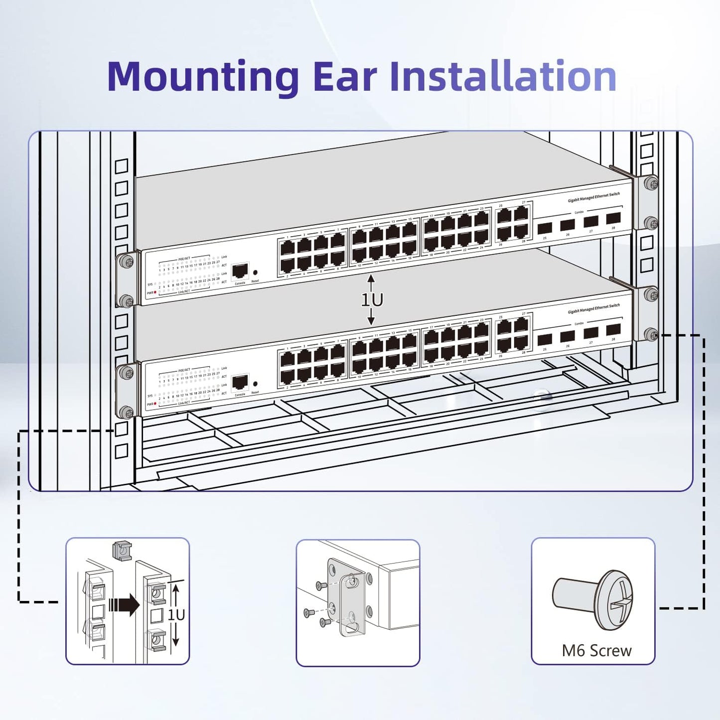 Rack Mount Kit 1U Universal Rack Ears for HP/ProCurve/Aruba/OfficeConnect/HPE Switches