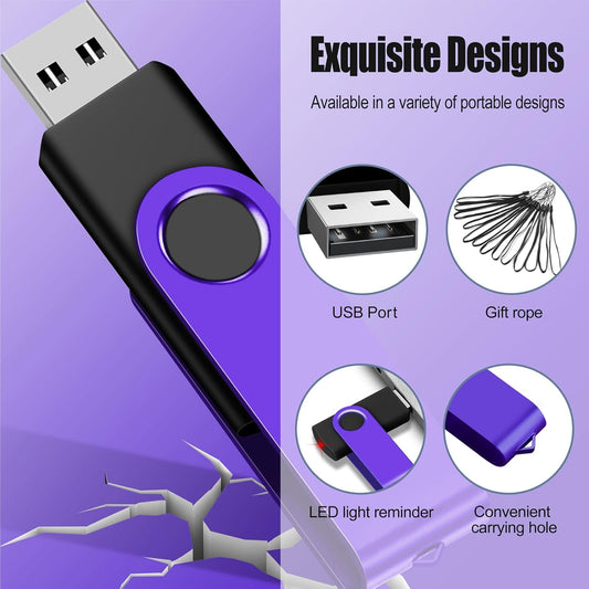 EASTBULLUSB Flash Drive Bulk 1GB 20 Pack with Lanyards USB 2.0 Thumb Drive Bulk Memory Stick Swivel Pen Drive for Storage and Backup 1GB 20 Pack, Purple