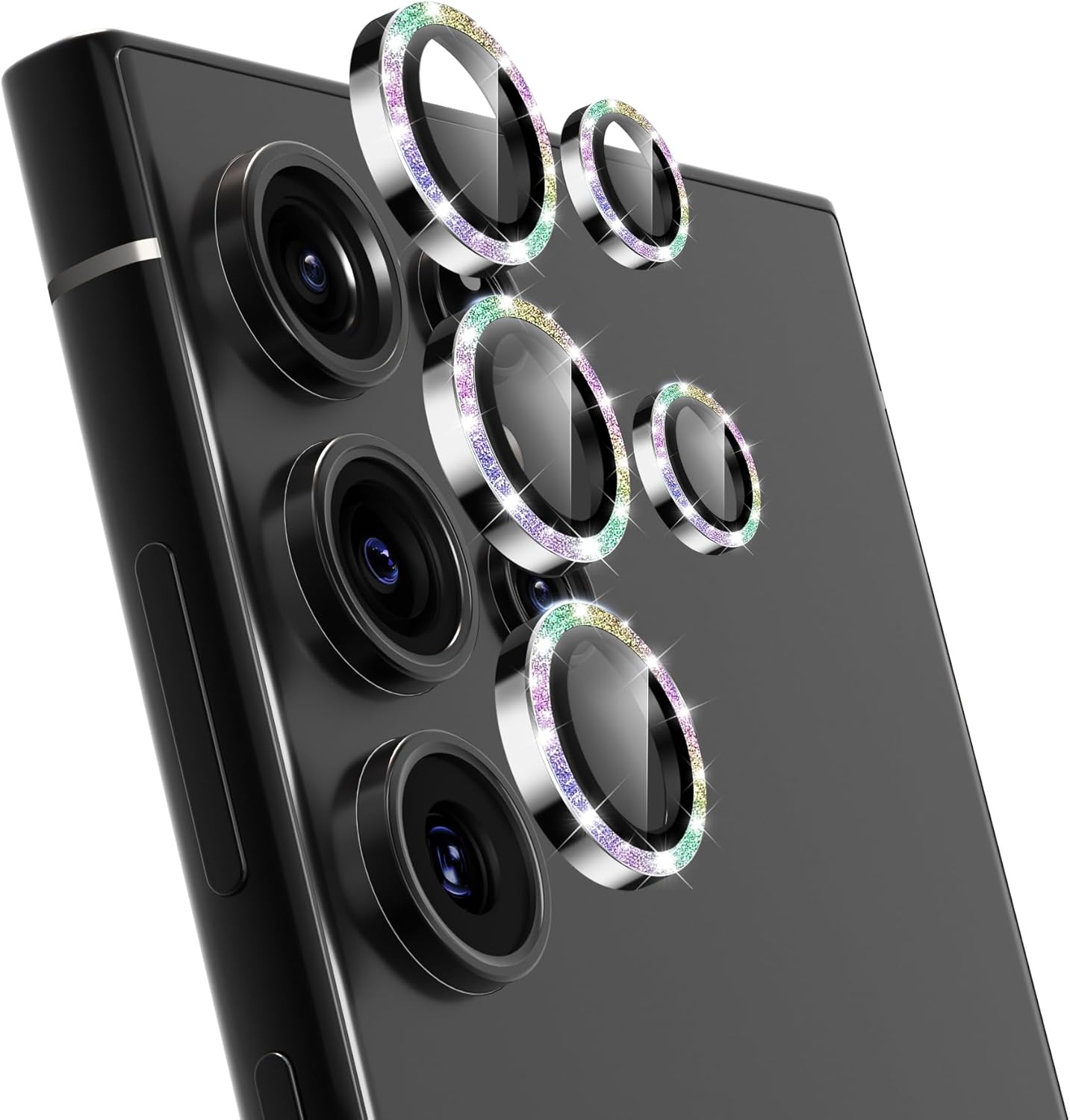 For Samsung Galaxy S25 Ultra Camera Lens Protector, Individual Lens Protector, Ultra HD 9H Tempered Glass Screen Protective Cover, Anti-scratch, Military Grade Drop Protection 2 Set. (Glitter Colorful, S25 Ultra)