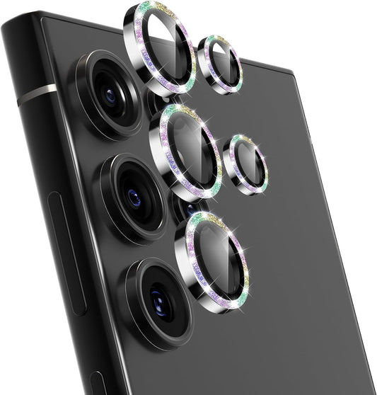 For Samsung Galaxy S24 Ultra Camera Lens Protector, Individual Lens Protector, Ultra HD 9H Tempered Glass Screen Protective Cover, Anti-scratch, Military Grade Drop Protection 2 Set. (Glitter Colorful, S24 Ultra)