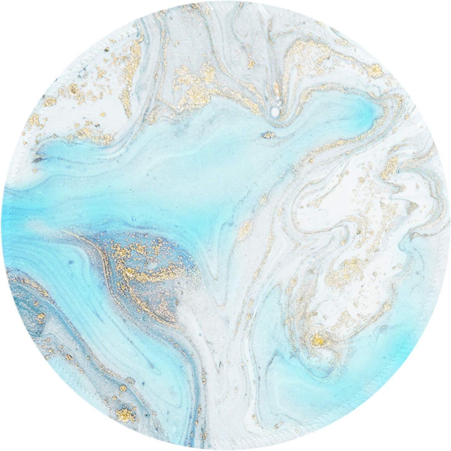 ITNRSIIET Round Mouse Pad with Stitched Edge Premium-Textured Waterproof Non-Slip Rubber Base Desktop Protection Mat Diameter 8.7 inches, Modern Marbling Light Blue