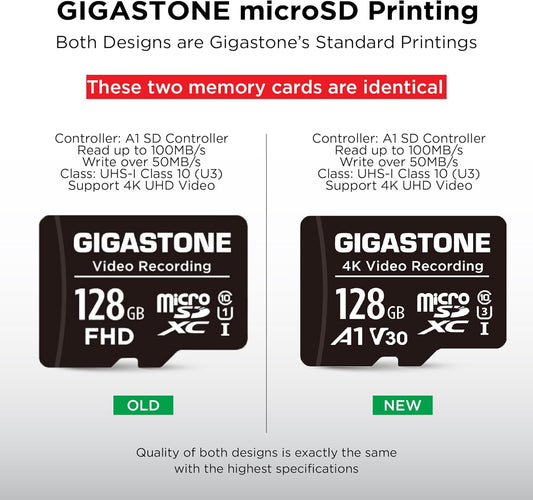 GIGASTONE 128GB Micro SD Card 5-Pack, A1 V30 4K Video Recording, Compatible with Security Camera, Dash Cam, Drone, 100MB/s MicroSDXC Memory Card UHS-I, with Adapter
