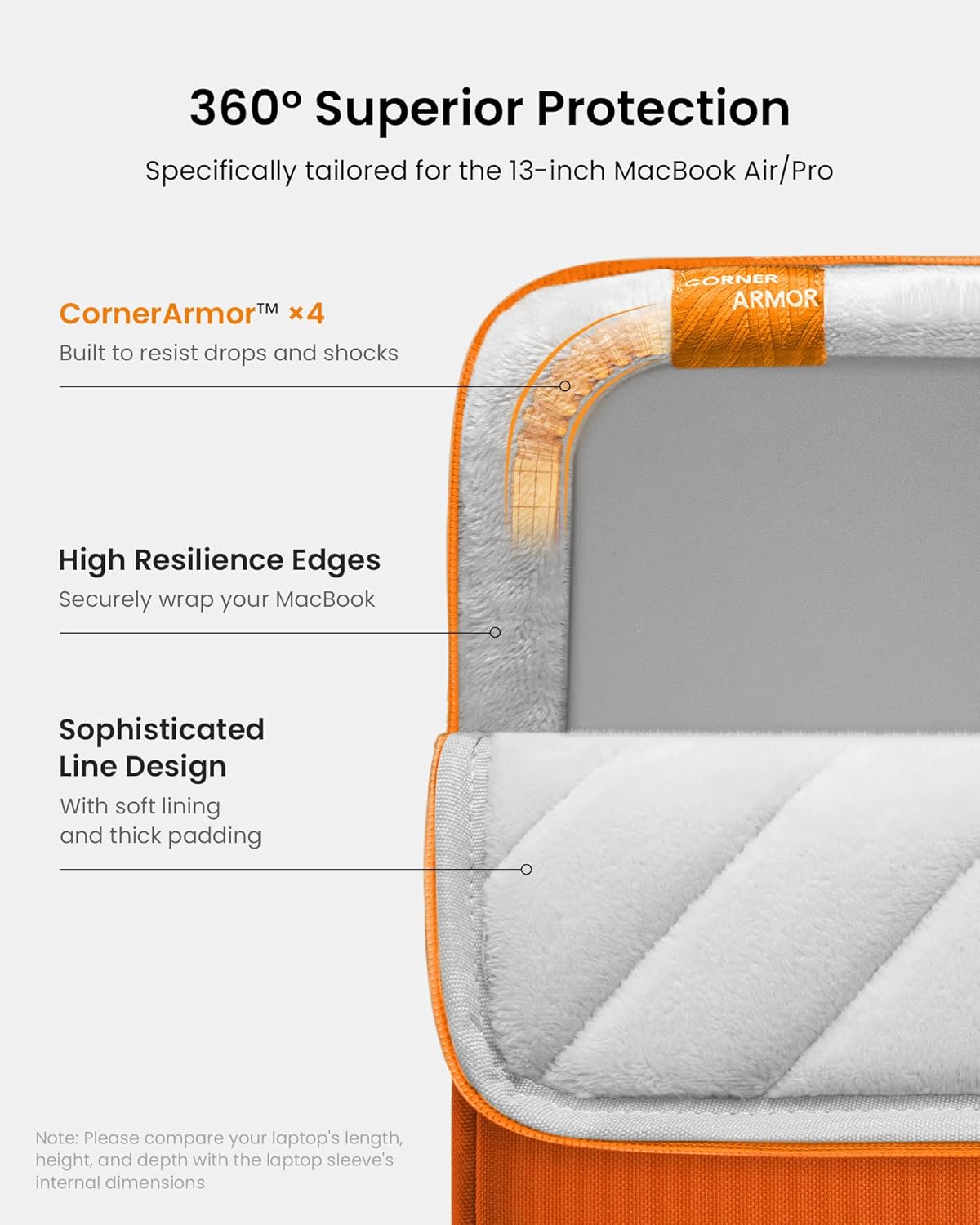 tomtoc 360° Protective Laptop Sleeve for 13-inch New MacBook Air M4/A3240 2025, M3/A3113, M2/A2681 M1/A2337 A2179 A1932, 13-inch MacBook Pro M2/A2686 M1/A2338, Water-Resistant Computer Case Bag