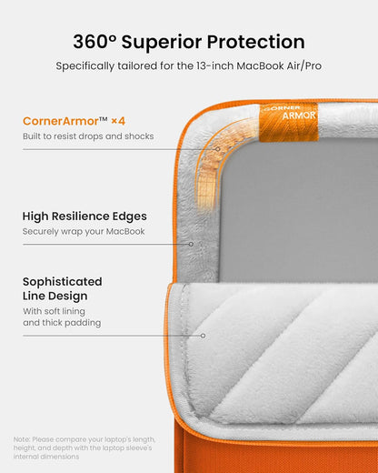tomtoc 360° Protective Laptop Sleeve for 13-inch New MacBook Air M4/A3240 2025, M3/A3113, M2/A2681 M1/A2337 A2179 A1932, 13-inch MacBook Pro M2/A2686 M1/A2338, Water-Resistant Computer Case Bag