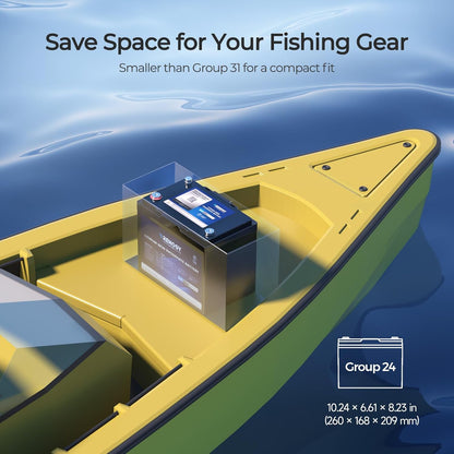 Renogy 12V 100Ah Trolling Motor LiFePO4 Lithium Battery, Bluetooth & 100A BMS, IP67 Waterproof, Group 24 Deep Cycle Battery for Marine, Boat, RV, Off-Grid Backup