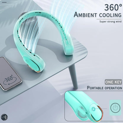 Portable Neck Fan, Neck Fans for Women, 4000 mAh Rechargeable Personal Fan,360° Hands Free Bladeless Fan, 3 Speeds Adjustable, Faster Cooling, Super Quiet, Suitable for Home, Office, Travel
