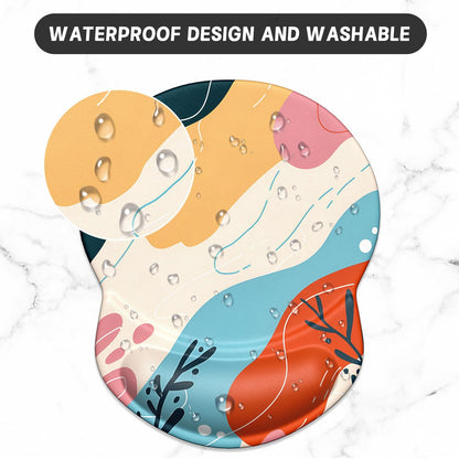 ITNRSIIET Ergonomic Mouse Pad with Gel Wrist Support Small Wrist Rest Smooth Surface Non-Slip PU Base Comfortable Office Supplies Pain Relief, 8.7 x 7.2 inches, Art Style Pattern