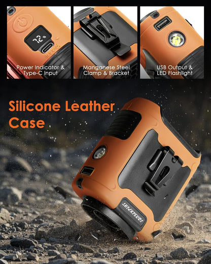 Portable Waist Fan Clip on, Personal Wearable Belt Fan 10000mAh Rechargeable Battery Under Shirt,5 Speeds with light, Neck Fan Hands-Free Cooling For Outdoor Camping Travel (Orange)