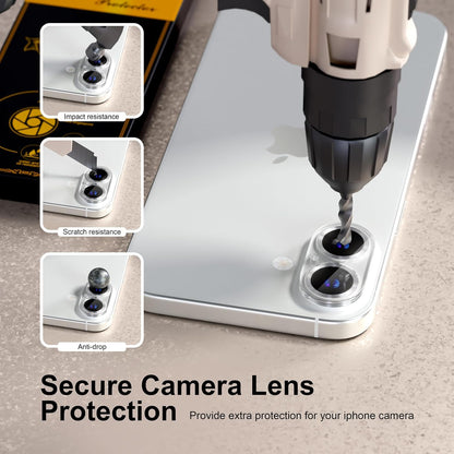 beuxece for 6 Pack iPhone 16 / iPhone 16 Plus Camera Lens Protector [Drop Protection] [Case Friendly] [Easy Installation] 9H Tempered Glass Camera Screen Protector Cover Accessories, CD Silver
