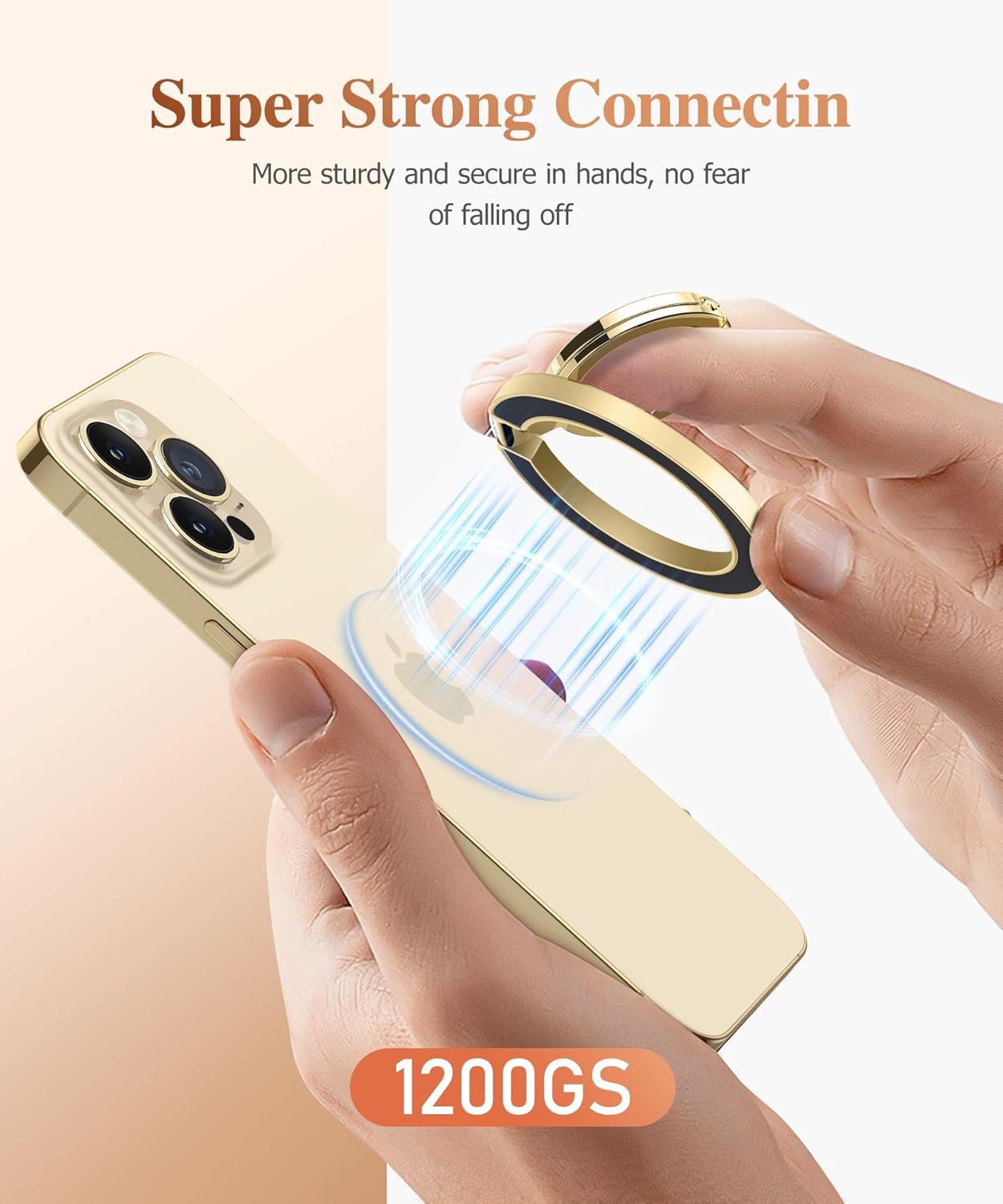 GVIEWIN Magnetic Phone Ring Holder, Compatible with MagSafe Phone Grip with Adjustable Stand, Magnet Phone Ring Kickstand for iPhone 16 Pro Max/Plus/15/14/13/12 Series/Other Phones (Drift Sand)