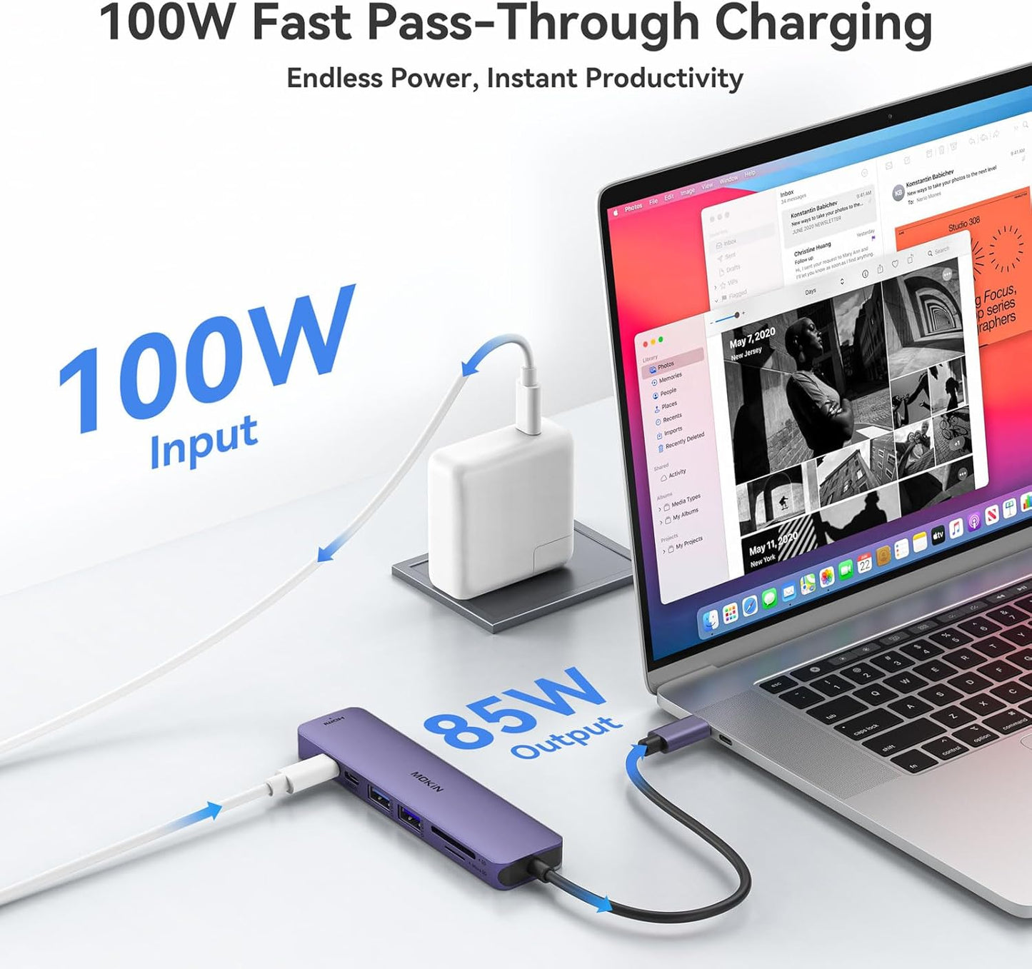MOKiN 7 in 1 USB C Hub with HDMI, SD/TF Card Reader, USB 3.0, 100W PD Compatible for MacBook Pro/Air, Dell XPS, Lenovo Thinkpad