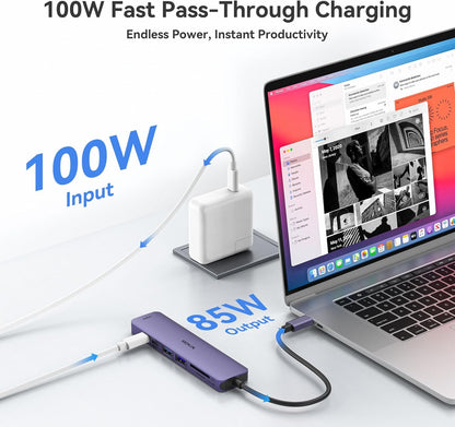 MOKiN 7 in 1 USB C Hub with HDMI, SD/TF Card Reader, USB 3.0, 100W PD Compatible for MacBook Pro/Air, Dell XPS, Lenovo Thinkpad