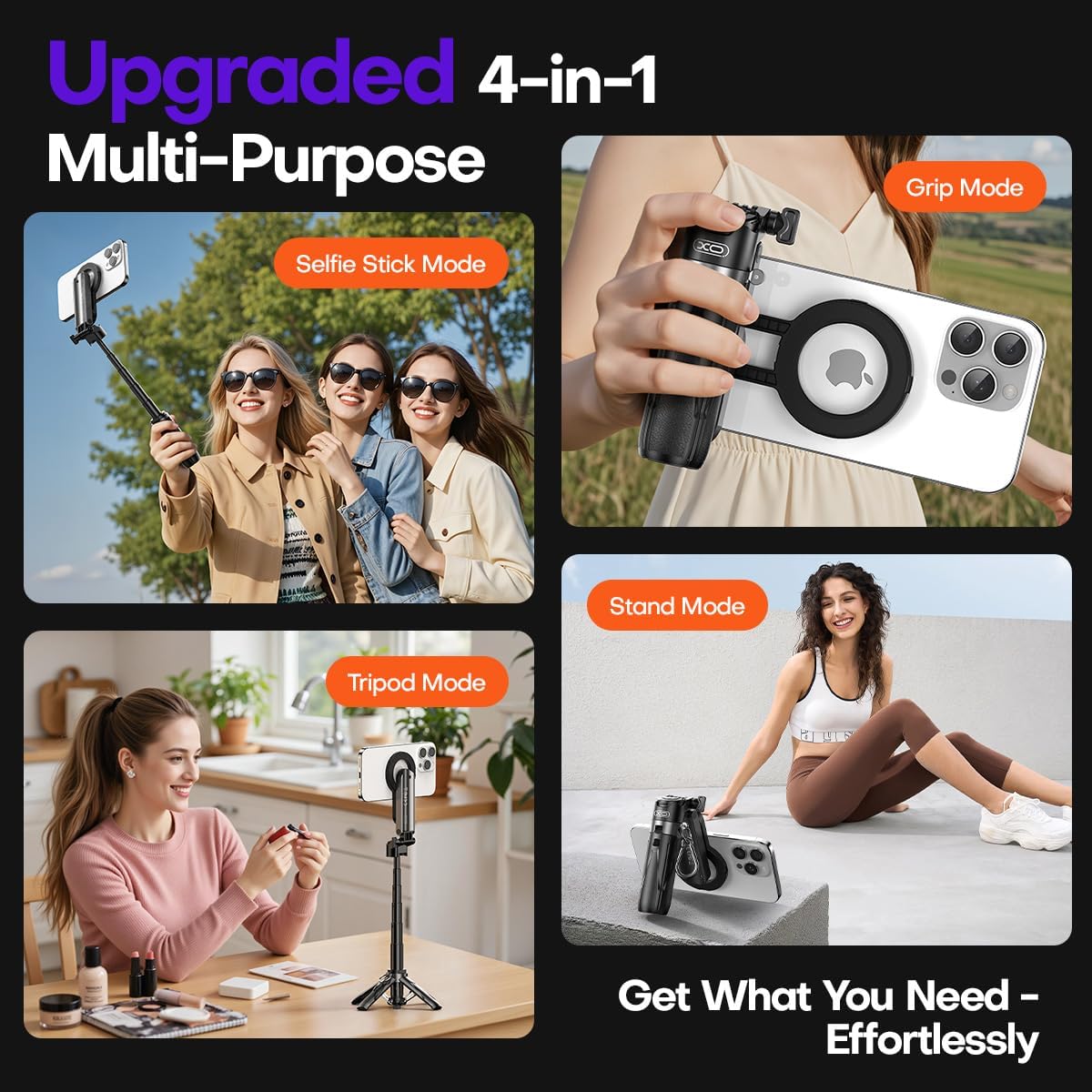 Magnetic Mini Phone Selfie Stick with 2 Fill Light, 360° Rotation Portable Phone Travel Tripod with Remote Control,Magnetic Chuck ＆ Clip Selfie Stick for iPhone Android TIK Tok/Live/Video Recording