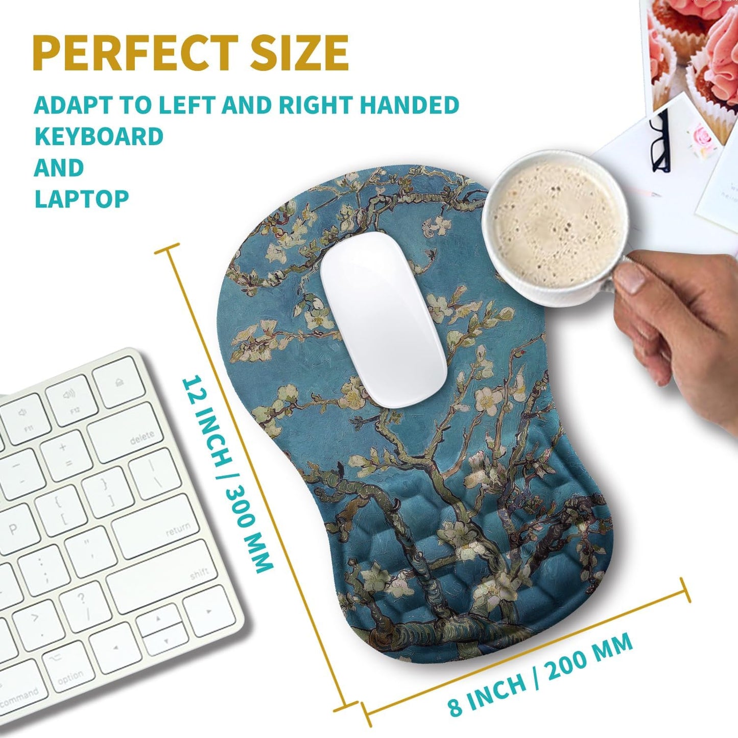 Hokafenle Ergonomic Mouse Pad Wrist Support, Wrist Rest Mousepad for Carpal Tunnel Pain Relief with Integrated Memory Foam Slope Massage Bulge (11.8x7.9 inch,Apricot Flower