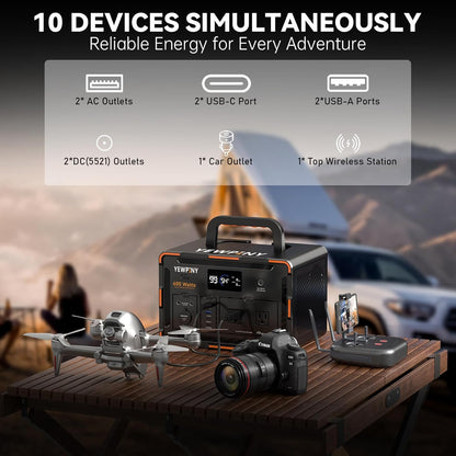 600W Portable Power Station EM600, 599.4Wh 162000mAh Solar Generator with USB-C PD 100W, Pure Sine Wave AC, 10 Outputs, Wireless Charging for Outdoors Camping Travel, RV, Home Backup(SOS Light)