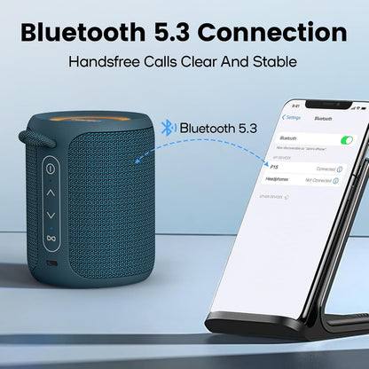 Bluetooth Speaker Wireless,IP67 Waterproof & Dustproof Portable Speaker with Lights,15W Loud Stereo Sound, 2500mAh Battery All Day Playtime, TWS Pairing, BT5.3, Home/Party/Outdoor/Beach (Blue)