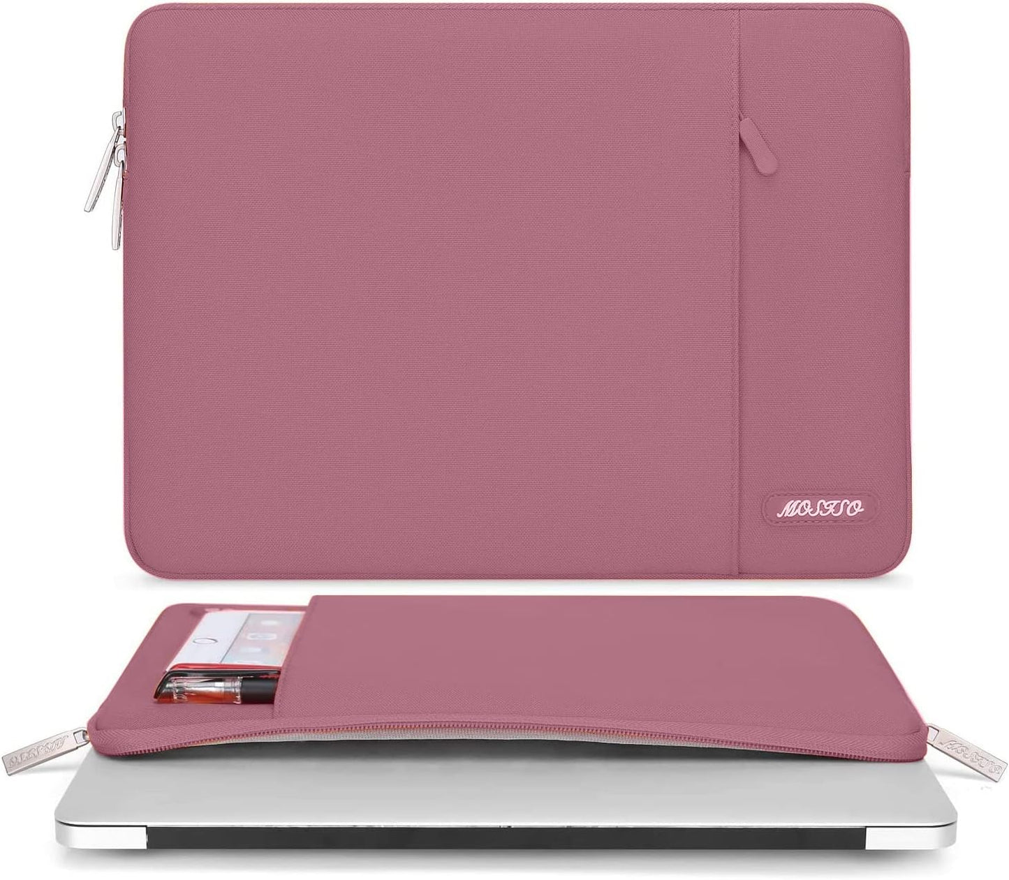 MOSISO Laptop Case 13.3 inch, 13-13.3 inch Laptop Sleeve Compatible with MacBook Air/Pro 13 / Pro 14, HP Dell ASUS Lenovo Notebook, Polyester Vertical Computer Sleeve Bag with Pocket, Dusty Rose