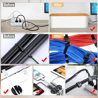 Cable Management Box 3 Pack with 125PCS Cable Management Kit for Power Strip to Hide Wires,Cord Organizer Boxes,Safe ABS Material Wire Organizer of Cable Clips Sleeve