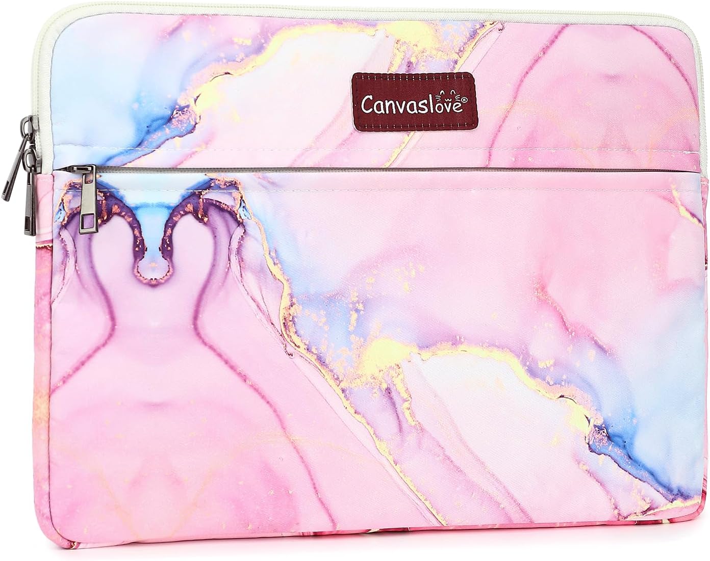 Canvaslove Pink Marble Laptop Sleeve Case Bag with Pocket for MacBook Pro 14 inch,Surface Laptop 14.4 inch and HP Lenovo Dell ASUS Acer 14 inch Laptop