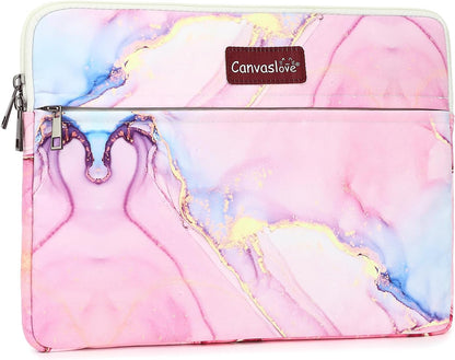 Canvaslove Pink Marble Laptop Sleeve Case Bag with Pocket for MacBook Pro 14 inch,Surface Laptop 14.4 inch and HP Lenovo Dell ASUS Acer 14 inch Laptop