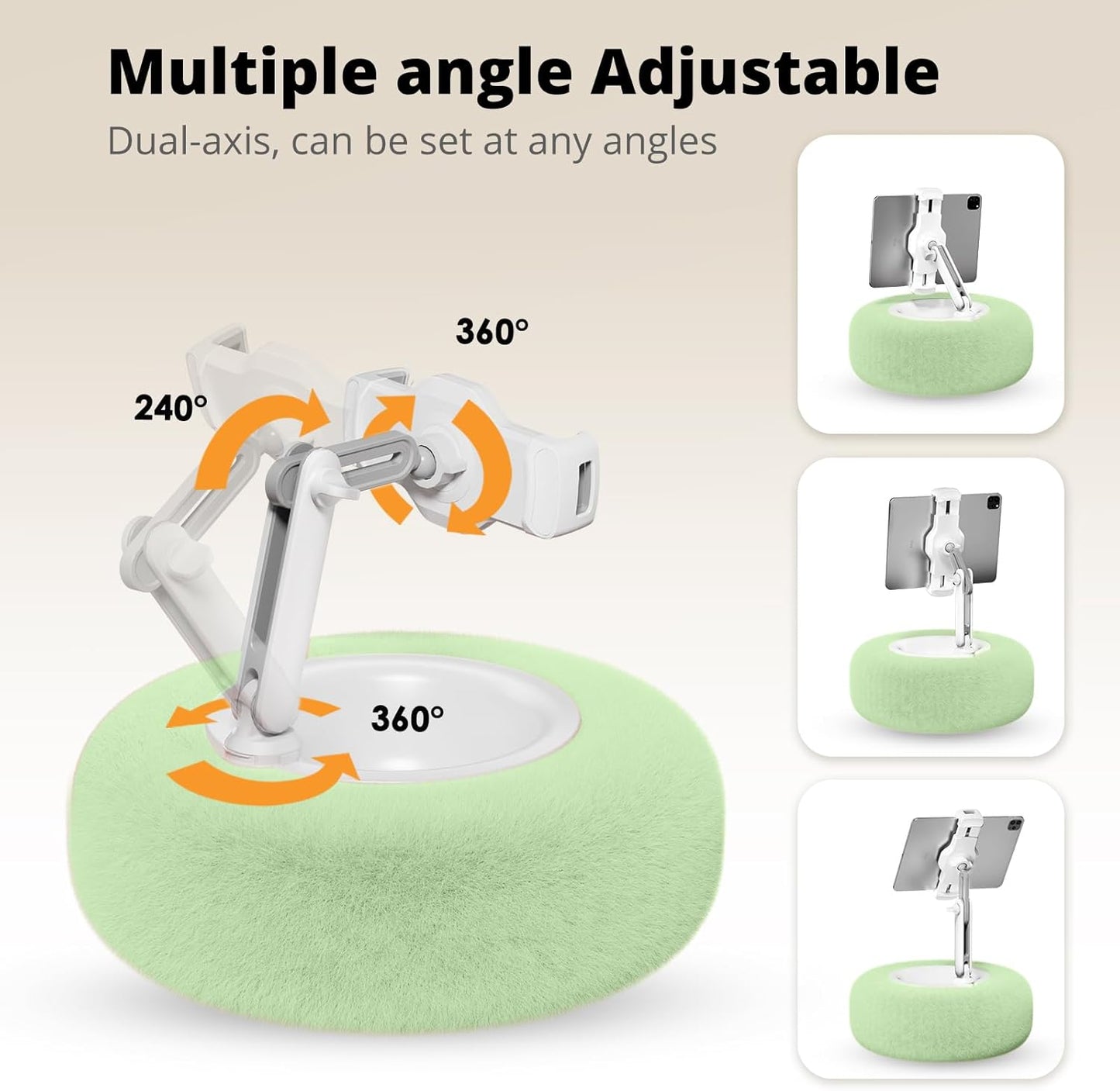 Kindle/Tablet Pillow Stand for Reading, Adjustable Tablet Pillow Stand for Lap with Detachable Bowl, Fits 4.7"-13" Kindle/Phones/Tablets/, Watch Videos, Stream Media (Green)