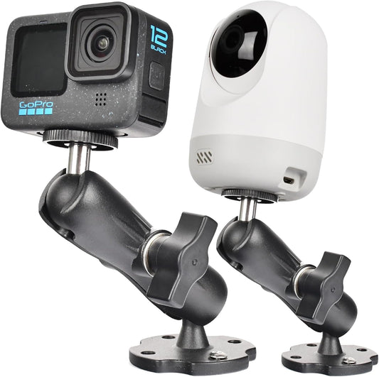 Heavy-Duty Camera Wall/Desktop Mount with 1/4"-20 Thread, Aluminum Alloy Arm, Dual Ball Heads, 1-Inch TPU Ball, Free Rotation,Compatible with DSLR, CCTV, RAM B System