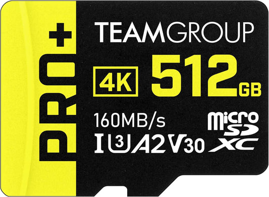TEAMGROUP A2 Pro Plus Card 512GB Micro SDXC UHS-I U3 A2 V30, Read/Write up to 160/110 MB/s for Nintendo-Switch, Steam Deck, Tablets, Smartphones with Adapter TPPMSDX512GIA2V3003