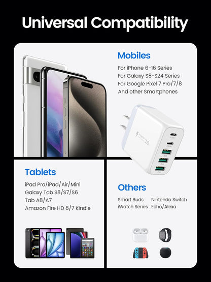 USB C Charger Block, [2-Pack] Type C Charger Fast Charging,50W 5-Port USB Wall Charger Multiport Type C Charging Block Cube for iPhone 16 15 14 13 12 11 Pro Max XS, iPad, Samsung & More-White