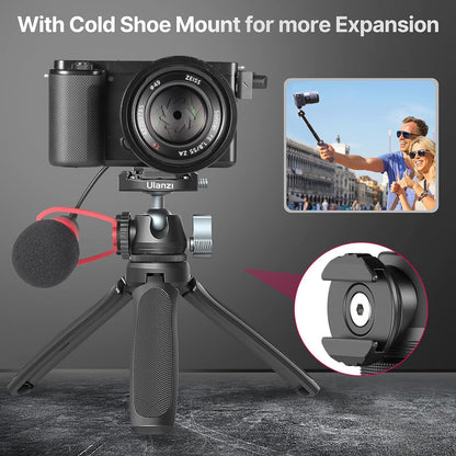 ULANZI Camera Tripod, MT-46 Aluminum Alloy Phone Tripod for Camera with F38 Quick Release Plate, 4 Levels Adjustment 360 Ball Head with Cold Shoe Lightweight Portable Vlog Travel Selfie Stick for DSLR