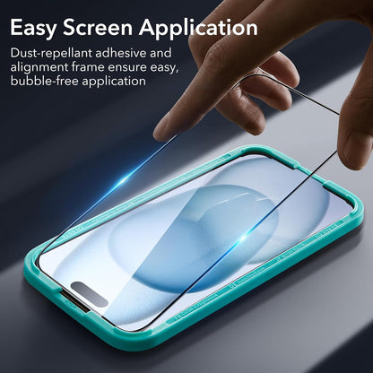 ESR 3+2 Pack for iPhone 15 Plus Screen Protector, 3 Black Edge Tempered-Glass Film and 2 Set Camera Lens Protector, 2.5D Curved Edges, Full-Coverage Military-Grade Protection, Scratch Resistant