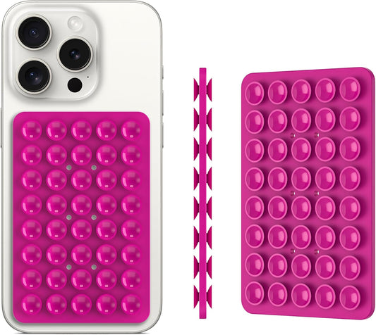 Silicone Double Sided Suction Phone Case Mount, Detachable Hands Free & Strong Grip Holder for Selfies & Videos, Compatible iPhone Android (Rose Red, 1Pack)