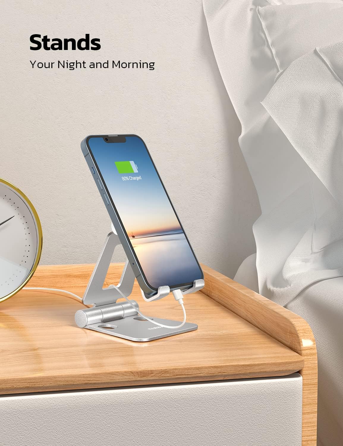 Nulaxy 2 Pack Dual Folding Cell Phone Stand, Fully Adjustable Foldable Desktop Phone Holder Cradle Dock Compatible with iPhone 17 16 15 14 13 12 Pro Max Xs Xr, All Phones, Silver