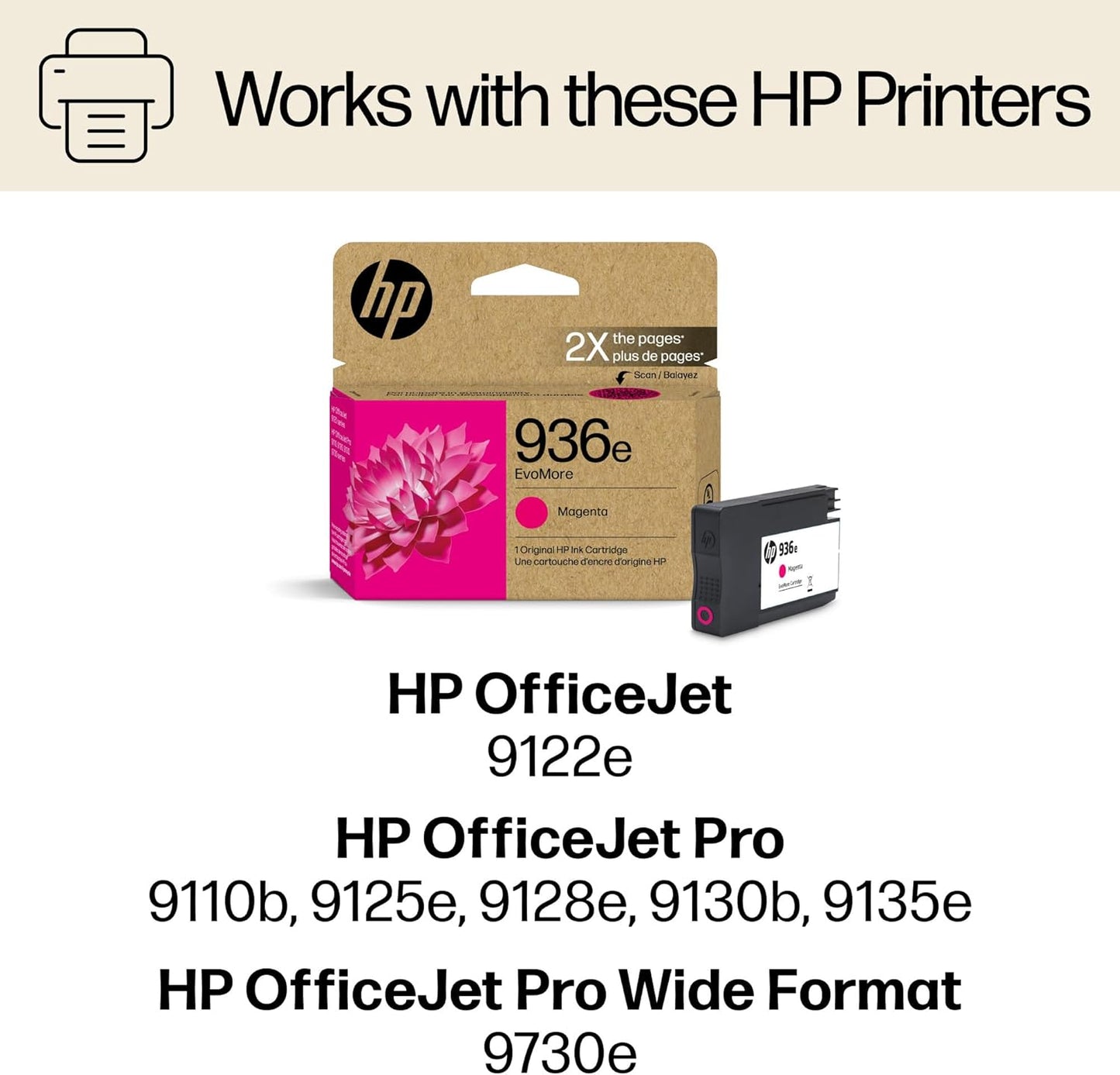 HP 936e EvoMore High Yield Magenta Ink Cartridge | Works OfficeJet 9120 Series, OfficeJet Pro 9100 Series, OfficeJet Pro Wide Format 9700 Series | Carbon Neutral | 4S6V4LN