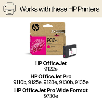 HP 936e EvoMore High Yield Magenta Ink Cartridge | Works OfficeJet 9120 Series, OfficeJet Pro 9100 Series, OfficeJet Pro Wide Format 9700 Series | Carbon Neutral | 4S6V4LN