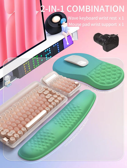 Hokafenle 2in1 Combination, Wave Keyboard Wrist Rest and Ergonomic Curvature Mouse Pad Wrist Support for Relieve Wrist Pain, Filled with Soft Cushion Memory Foam, Gradient Green