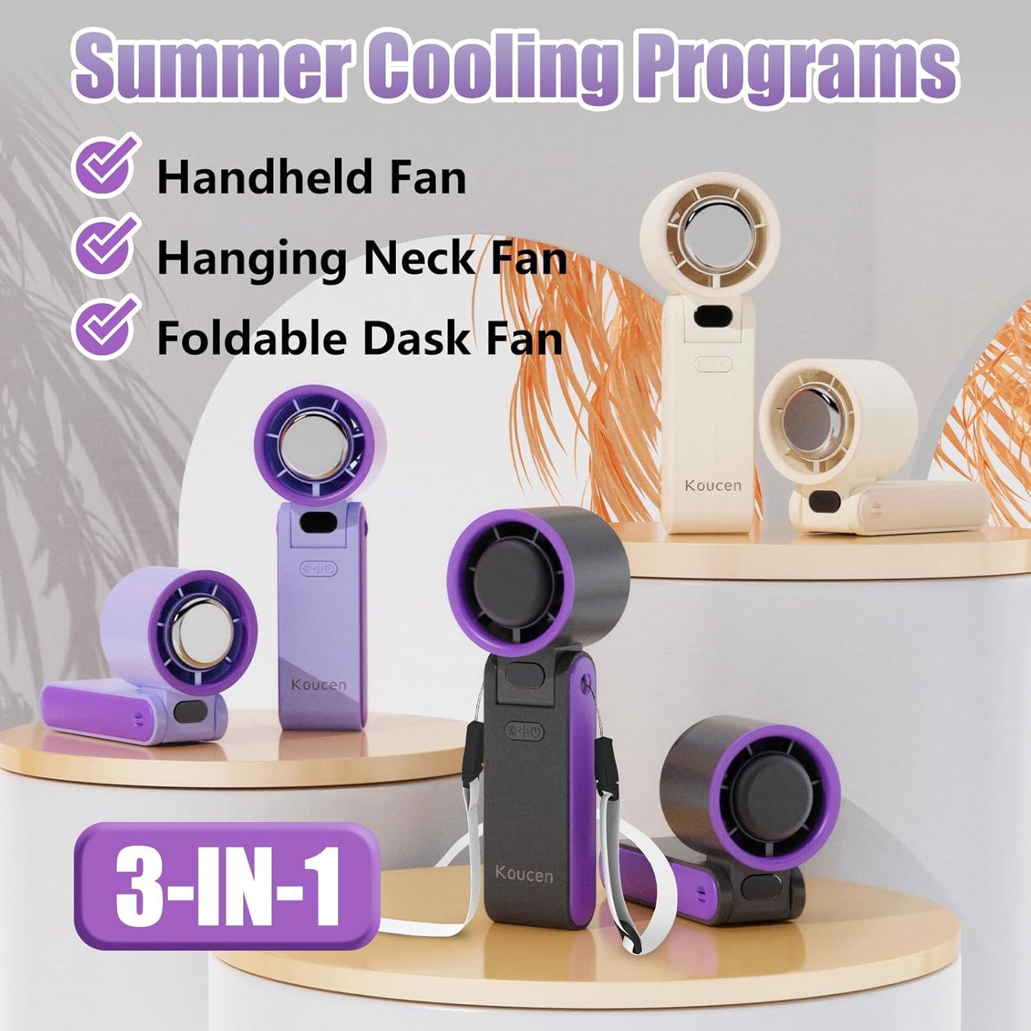 Portable Handheld Fan Rechargeable 100 Speeds Turbo Ice Cooling Fan Personal Mini Fan Small Foldable 3-IN-1 Neck/Desk/Hand Fan, Travel Essentials Gifts for Women Men/Violet