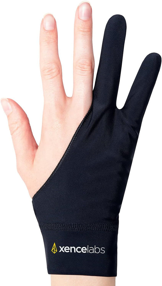 XENCELABS Drawing Glove, Breathable Artist Glove for Drawing Tablet, Two Fingers for Left Right Hand Black Size M