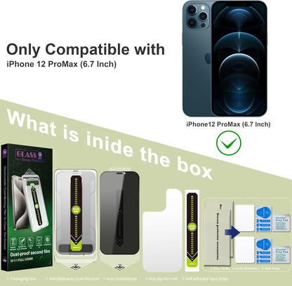 (2-Pack Anti-Spy Privacy Screen Protector for iPhone 12 Pro Max(6.7-Inch),9H Tempered Glass,Full Coverage,Anti-Fingerprint,Auto Dust Removal,Bubble-Free,Easy Installation