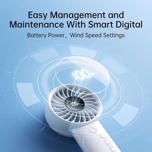 JISULIFE Handheld Portable Fan with Powerful Motor,LED Display,5000mAh Battery,5 Wind Speeds,Lanyard; Summer Essentials USB Rechargeable Hand held Fan for Travel,Beach,Makeup,Concerts-Gery