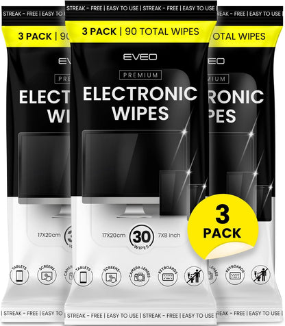 EVEO Electronic Wipes Screen Cleaner - Screen Wipes TV Screen Cleaner Wipes, Computer Screen Wipes, Laptop Screen Cleaner, ipad & Monitor Cleaner, Screen Cleaning Wipes - [90 Wipes + Microfiber Cloth]