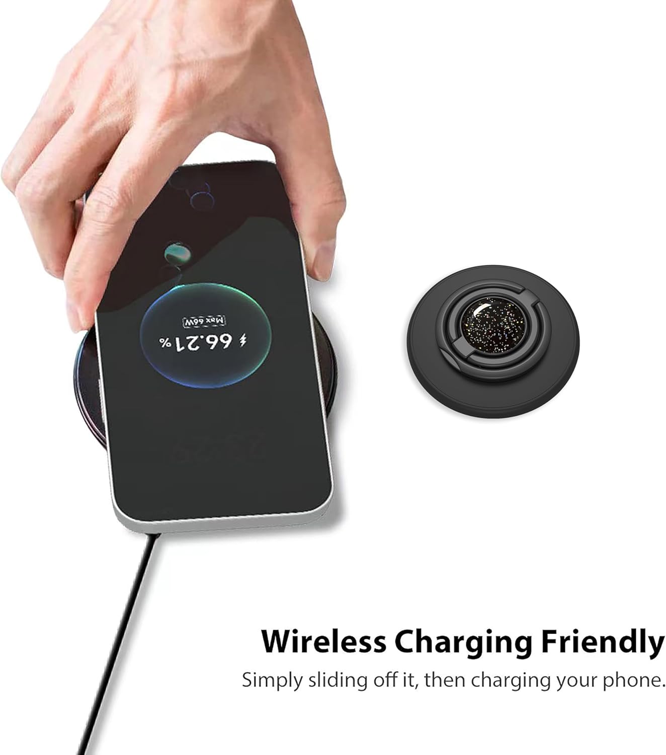 Magnetic Phone Grip Compatible with MagSafe, Magnetic Phone Ring Holder Finger Kickstand Wireless Charging Compatible, Double Cell Phone Rings Gripper Stand for MagSafe iPhone - Sparkle Black