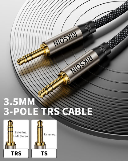 3.5mm Nylon Braided Aux Cable, Silver-Plated Wire Core Male to Male Cord for Headphones Car Home Stereos Speaker Compatible with iPhone iPad iPod Echo More-10FT