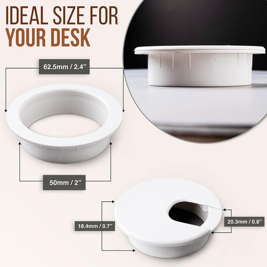 MAHDPRO Desk Grommet White 2 Inch (50 mm) Pack of 5-ABS Plastic Desk Cord Hole Cover to Arrange Cables & Wires Through Computer Table/Countertops