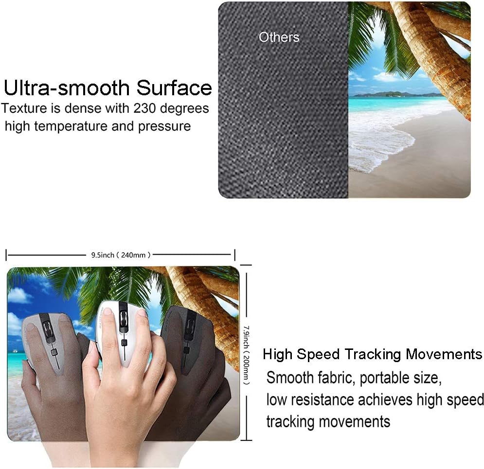 Beach Mouse Pad, Coconut Trees Design Mouse Pad, Nature Mousepads, Custom Gaming Mouse Pads Non-Slip Rubber MousePads for Computers Laptop Office