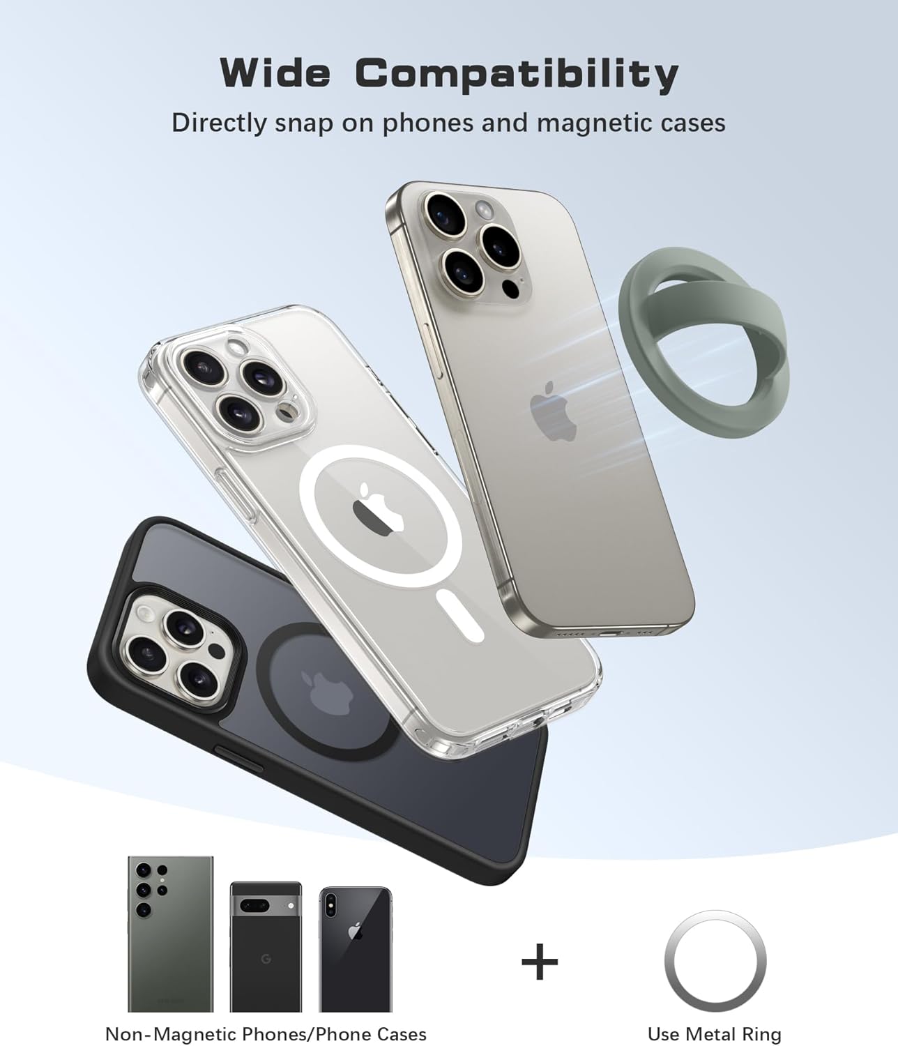 Magnetic Phone Grip, Removable Loop Grip with Soft Finger Strap, Silicone Phone Ring Holder for Back of Phone for iPhone 16/15/14/13/12 Pro Max/Plus, Calke Green