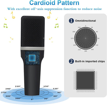 USB Gaming Microphone, Condenser Microphone, Podcast Microphone for PC, Plug & Play, Cardioid Polar Pattern, One-Touch Mute, for Streaming, Podcast, YouTube Videos