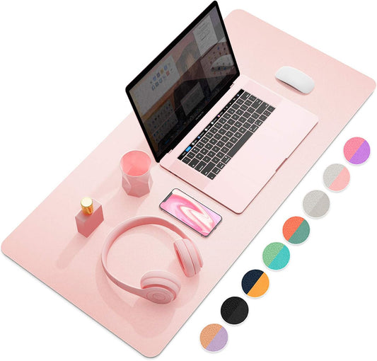 YSAGi Multifunctional Office Desk Pad, Ultra Thin Waterproof PU Leather Desk Mat, Dual Use Desk Writing Mat for Office/Home (35.4" x 17", Pink)
